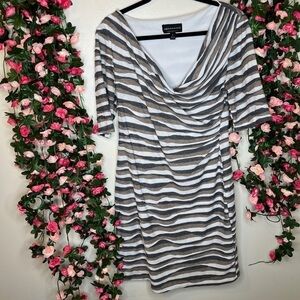 Connected Apparel White Gray Striped Animal Pattern Dress Womens 12 Work Office